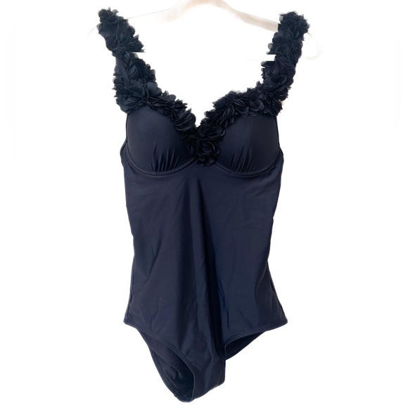 Chicwish Other - Chicwish Swimsuit One Piece 3D Flower Straps And Neckline Padded Cups Black